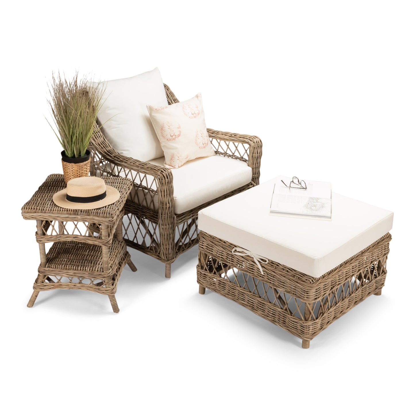 Chair with Ottoman - Isabel - rattan - KG